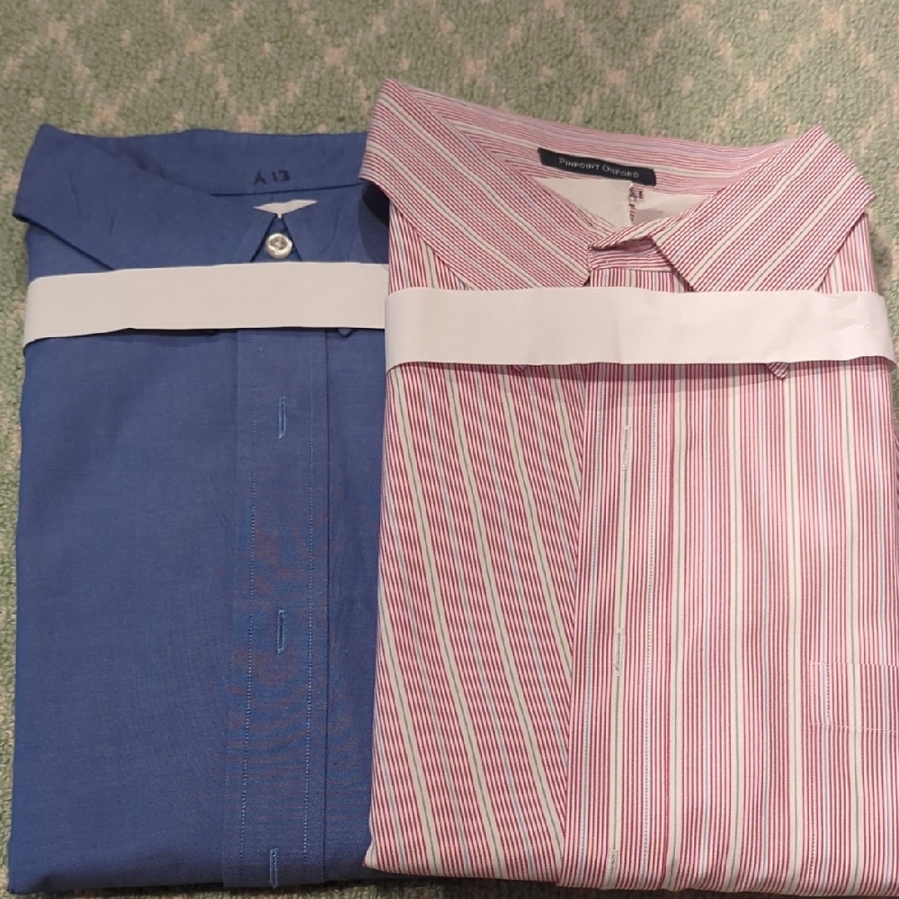 18/35 Lands End Dress Shirts,Solid Blue and Red Striped. Freshly Cleaned